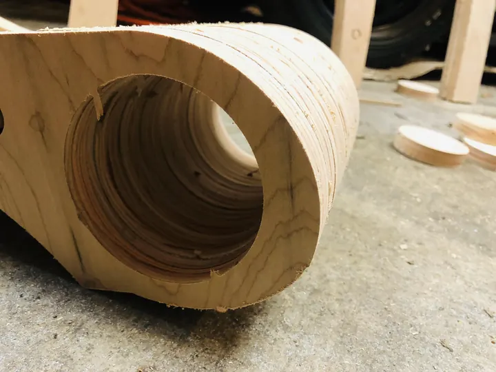 A tube built from stacked plywood rings
