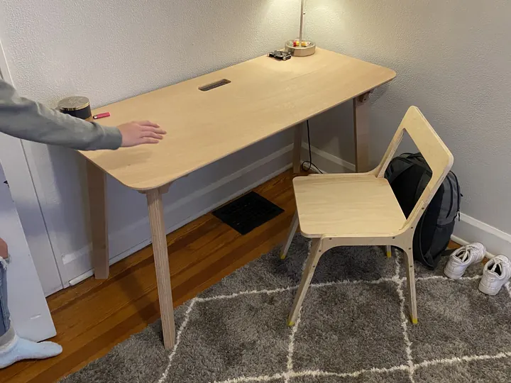 The desk with a matching plywood chair