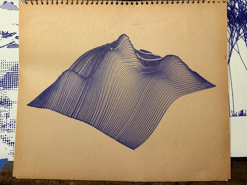 The finished sheet: 3D terrain, in blue ink